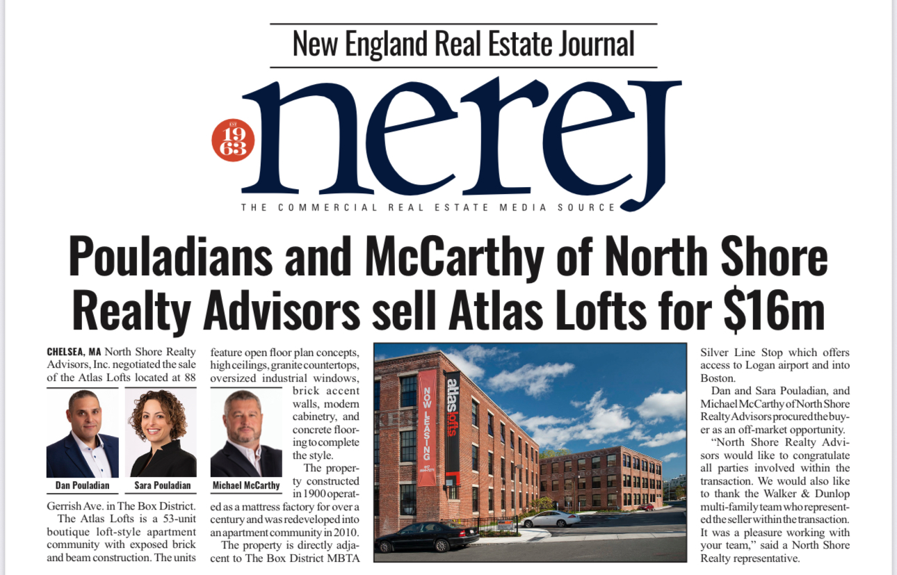 New England Real Estate Journal coverage of North Shore Realty Advisors selling Atlas Lofts for 16 million dollars